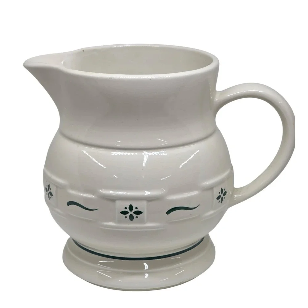 Longaberger Pitcher Woven Traditions Heritage Green Ceramic Pottery Creamer Jug